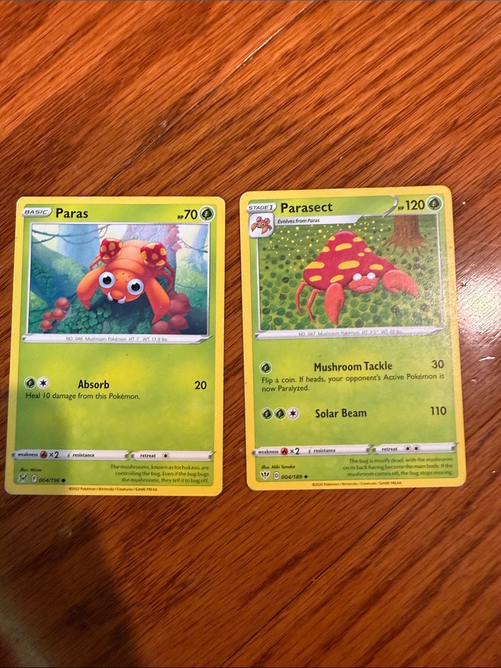 Evolution Pokemon Paras & Parasect Trading Cards - Yellow and Green Accents